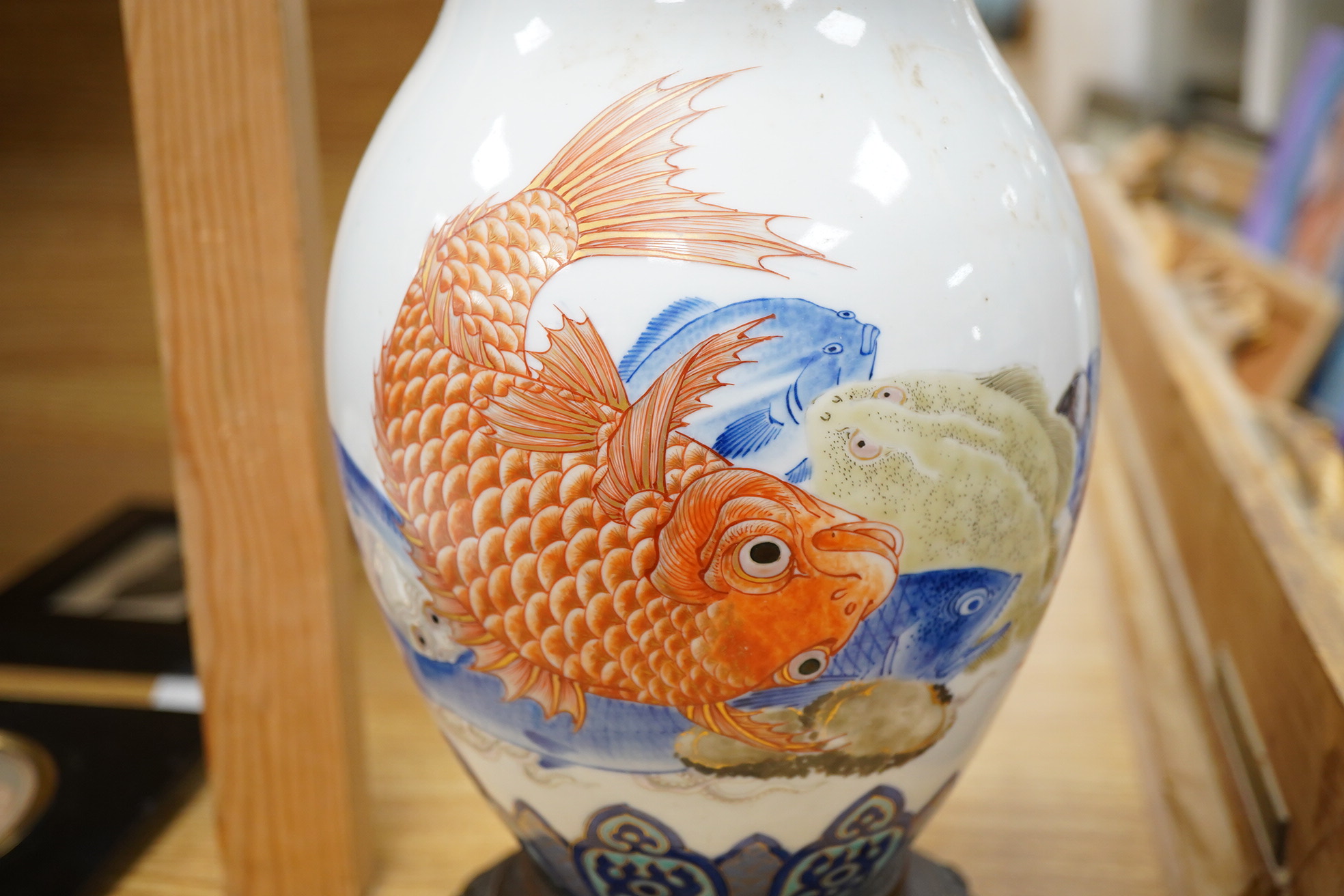 A Chinese bronze mounted vase decorated with koi carp, 33cm
